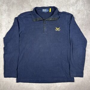 Polo Ralph Lauren Navy Blue Long Sleeve Golden Eagle Logo Wide Collar‎ Medium